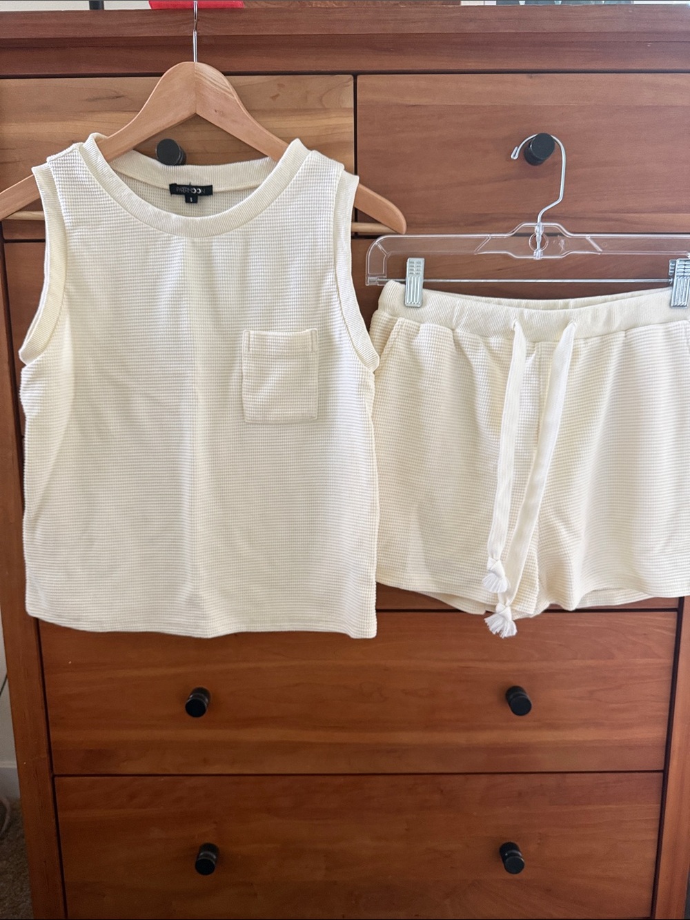 Papermoon Cream Waffle Knit Tank & Shorts Set Size S